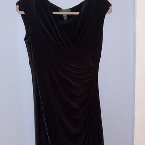 Ralph Lauren Black Ruched Sheath Midi Dress